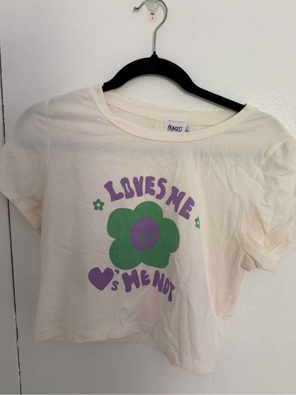 Princess Polly  Cream Graphic Crop Top Tee with Green & Purple Flower